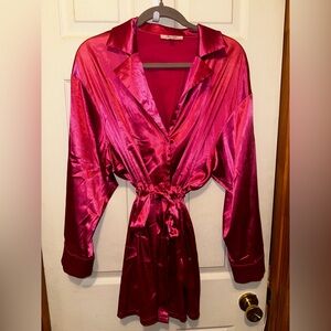 New Women’s Cloud ☁️ Ten Elegant Satin Silky feel Long Sleeve Dress Pink Small